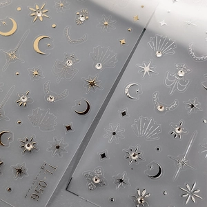 5D Geprägte Nagelaufkleber Stern Mond Sonne Himmlisches Design Strass Selbstklebend Nail Art Decals DIY Maniküre Schmuck Zubehör