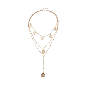 Three-layer gold pendant necklace with vintage coin charms and relief portrait details