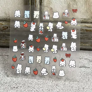 To1616 5D nail art stickers with ultra-thin strawberry and white bunny patterns