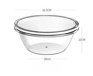 Detailed 5L transparent mixing bowl dimensions showing a top diameter of 32.5cm and 12cm height