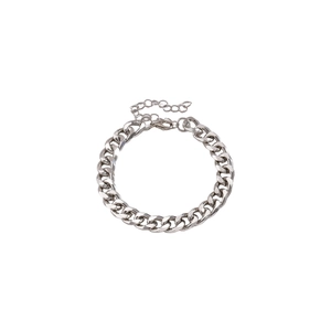 Zilverkleurige grove schakelarmband met verstelbare karabijnsluiting en verlengketting