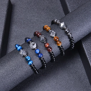 Handmade 6mm natural stone beaded bracelets with blue, red, and golden tiger eye beads