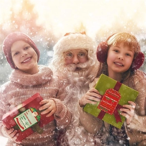 Festive Christmas gift labels with Naughty or Nice checkboxes on holiday boxes