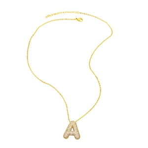 Elegant gold letter A necklace with cubic zirconia pavé setting for women