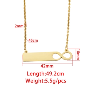 Infinity symbol and rectangular bar necklace in gold stainless steel with dimensions