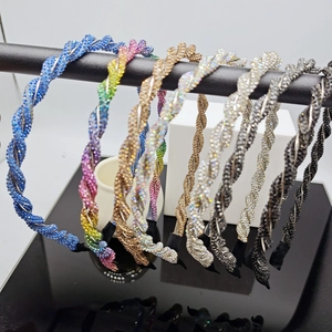 Rhinestone Headband Twisted Braided Hair Band Sparkling Colorful Crystal Beads Fashion Headwear For Women Daily Accessory Elegant