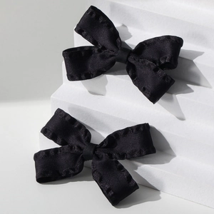 Satin Bow Hair Clips Black Elegant Ribbon Double Layered Alligator Clips Sweet Hair Accessories For Women Girls