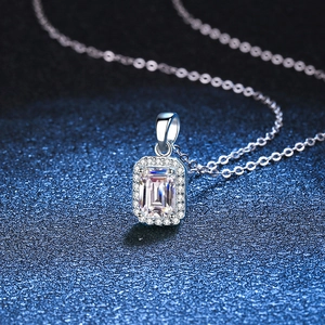 Radiant cut moissanite pendant necklace in S925 sterling silver with a halo setting