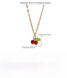 Detailed size chart for sweet cherry pendant necklace with red cubic zirconia and gold chain