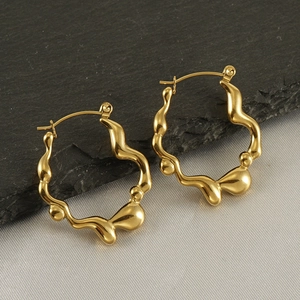 Irregular Wave Hoop Earrings Stainless Steel Minimalist Organic Molten Metal Geometric Niche Design For Women Jewelry