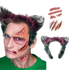 Halloween wolf ear headband and wound tattoo sticker set for girls and women cosplay