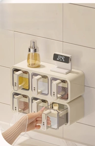 Wall-mounted cream condiment organizer with 6 compartments and individual serving spoons