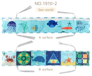 Double-sided sea world soft cloth book with aquatic illustrations and fixing ties