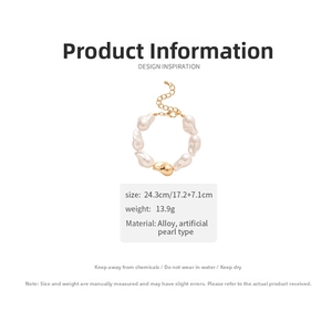 Vue détaillée du bracelet en perles baroques avec perles en alliage et mesures