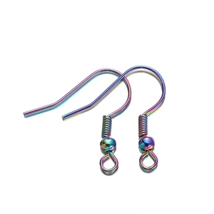 Detailed macro view of rainbow iridescent metallic DIY earring hooks for jewelry making