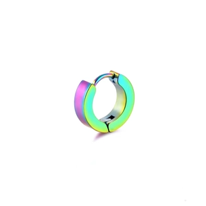 Rainbow gradient stainless steel hoop earring with a thick polished metallic finish