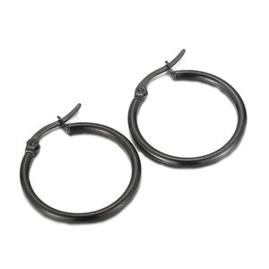 Minimalist black stainless steel oversized hoop earrings for women with a sleek finish