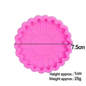 Pink sunflower silicone mold for DIY resin crafts, 7.5cm diameter for keychain making