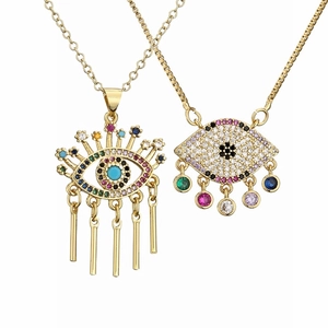Evil Eye Pendant Necklace Copper Micro Pave Cubic Zirconia Colorful Geometric Jewelry For Women