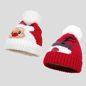 Bonnet De Noël En Tricot Père Noël Renne Motif Jacquard Chaud Hiver Casquette Festive Avec Pompon