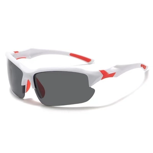 Polarized sports sunglasses with white frame and red rubber details for outdoor cycling
