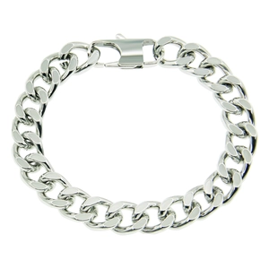Polished silver stainless steel 10mm Cuban link chain necklace with a lobster clasp