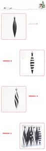Detail view of teardrop Christmas ornaments with striped and polka dot patterns
