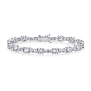 Macro shot of S925 sterling silver tennis bracelet with brilliant-cut moissanite stones