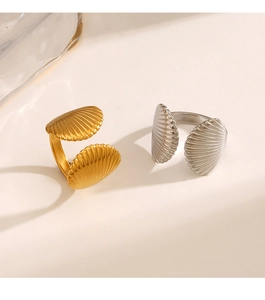 Détails de bagues ouvertes en forme de coquillage doré et argenté avec texture striée