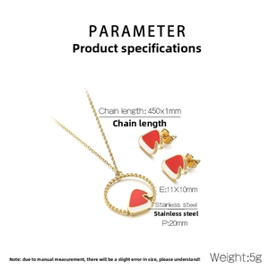 Detail view of gold stainless steel Christmas hat jewelry set with size specifications