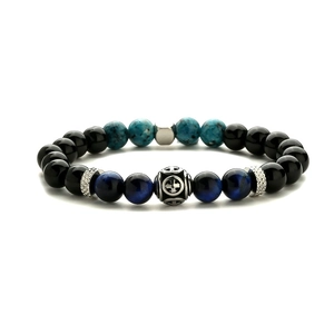 Bracelet en pierres naturelles œil de tigre et obsidienne avec perle croix argentée