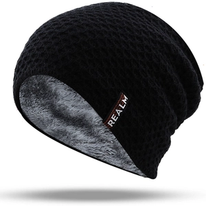 Beanie Hat Men Knitted Acrylic Fleece Lined Winter Warm Outdoor Ski Honeycomb Texture Casual Cold Weather Headwear