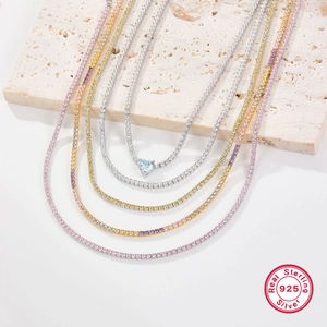925 Sterling Silver tennis necklaces with colorful heart zircon pendants on stone