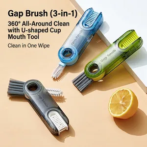 Cup Lid Cleaning Brush Multifunctional Gap Crevice Cleaner Tool For Water Bottles Insulation Cups Portable Plastic Grey Green