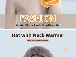 Detailed view of the warm fleece lining and fluffy trim on this grey winter hood scarf