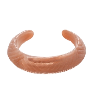 Vintage peach acrylic C-shape cuff bracelet with spiral texture and glossy finish