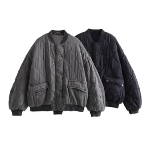 Giacca Bomber Trapuntata Donna Poliestere Imbottita Vestibilità Comoda Bottoni A Pressione Bordi A Costine Tasche Casual Autunno Inverno