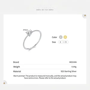 Minimalist S925 sterling silver ring with pear-shaped cubic zirconia and beaded band