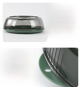 Detail of multi-layer food cover with hanging hole and transparent stackable design