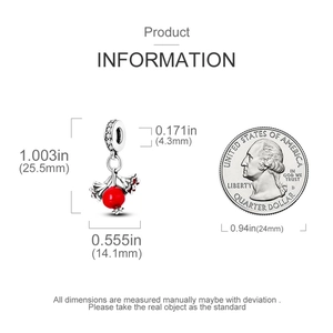 Detailed size specifications for red pomegranate flower bead with scale comparison