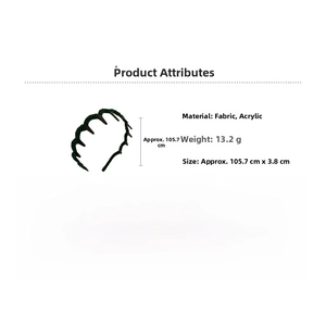 Detail of dark green wavy flocked hairband showing material specs and dimensions