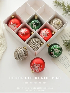 Assorted Christmas ball ornaments in red, green, and gold with snowflake patterns
