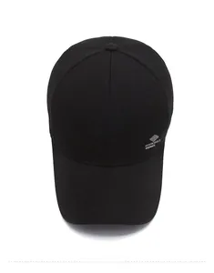 Top-down view of black baseball cap showing the structured crown and gray side logo detail