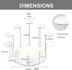 Detailed size chart of the 3-tier acrylic rotating jewelry stand with precise dimensions