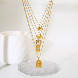 18k gold plated stainless steel necklaces with shell, palm tree and heart charms set