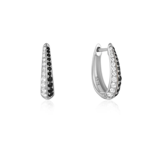 Detail showing S925 sterling silver stamp on classic double-row pavé cz huggie earrings