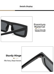 Detail view of the durable stainless steel hinges and smooth frame of black square sunglasses