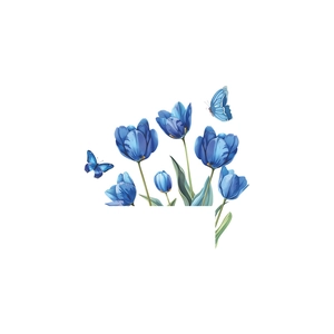 Detailed blue tulip and butterfly wall sticker decal for home bedroom switch decoration
