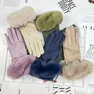 Winter thermal faux suede gloves for women with fur cuffs in multiple colors