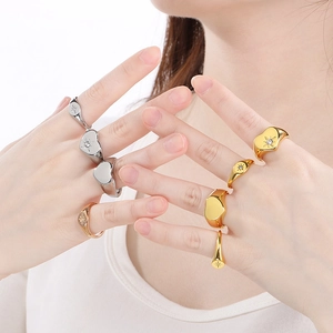 Minimalist 18K gold and silver plated heart and star rings with zircon inlay